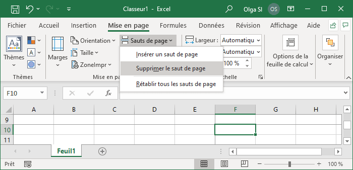 Supprimer le saut de page dans Excel 365