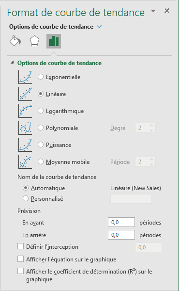 Format de courbe de tendance dans Excel 365