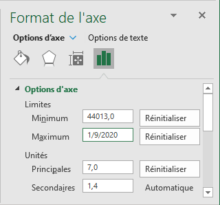 Format de l'axe Limites dans Excel 365