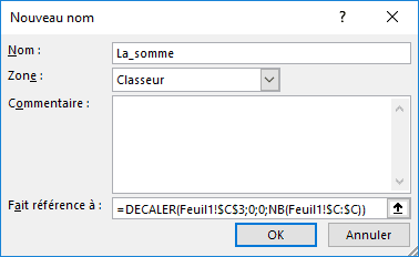 Nouveau nom La_somme Excel 2016