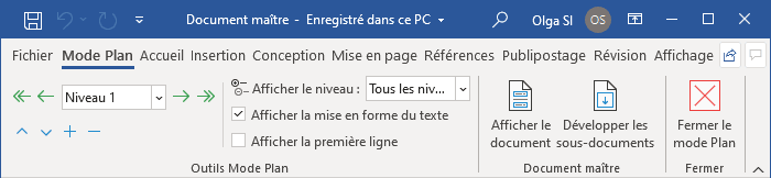 Mode Plan dans Word 365