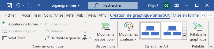 Les onglets SmartArt dans Word 365