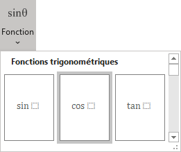Fonction cosinus dans Fonction équation Word 365