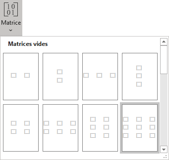 Matrice vide 3x3 dans Word 365