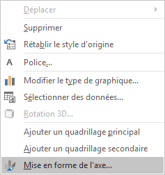 Mise en forme de l'axe dans le menu contextuel Excel 2016