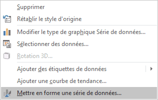 Mettre en forme série de données dans le menu contextuel Excel 2016