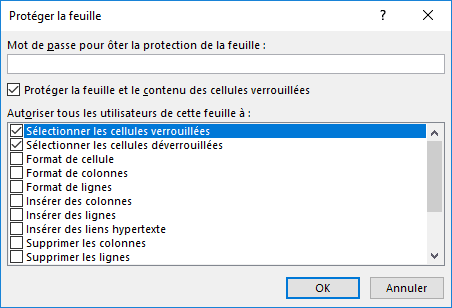 Les Options De Protection De La Feuille De Calcul Excel Microsoft Excel 2016