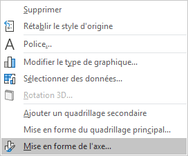 Mise en forme de l'axe dans le menu contextuel Excel 365