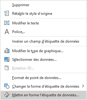 Metre en forme l’étiquette de données dans le menu contextuel Excel 365