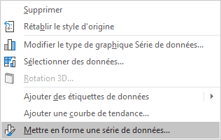 Mettre en forme série de données dans le menu contextuel Excel 365