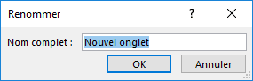 Le nom de Nouvel onglet dans Options Excel 2016