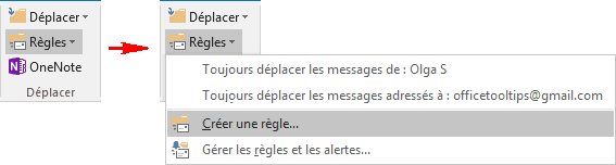 Créer une règle dans Outlook 2016