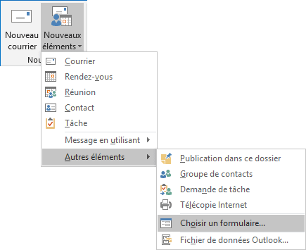 Choisir un formulaire dans Outlook 2016