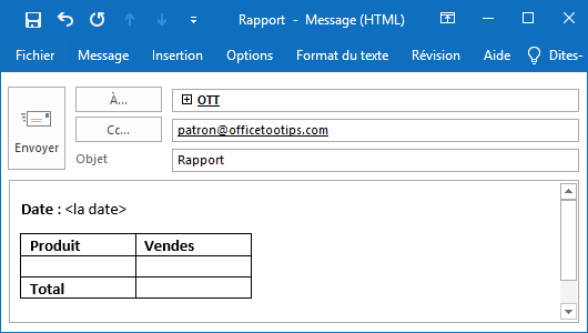 Un modèle dans Outlook 2016