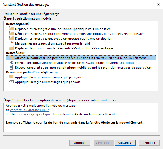 Afficher le courrier d'une personne spécifique dans Outlook 2016