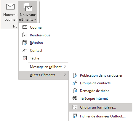 Choisir un formulaire dans Outlook 365