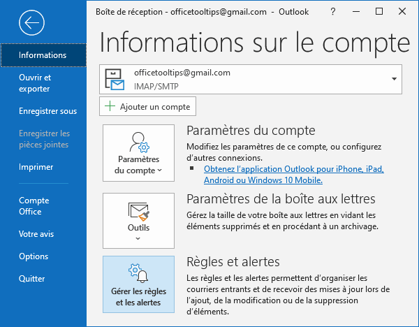 Gérer les règles et les alertes Outlook 365