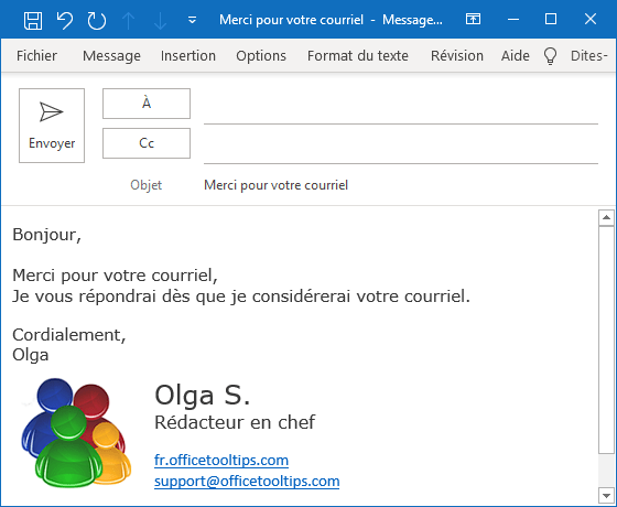 Un nouveau message dans Outlook 365