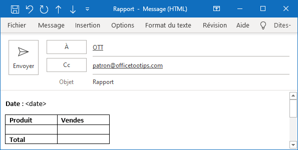 Un nouveau message dans Outlook 365