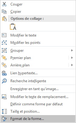 Format de la forme dans le menu contextuel PowerPoint 2016