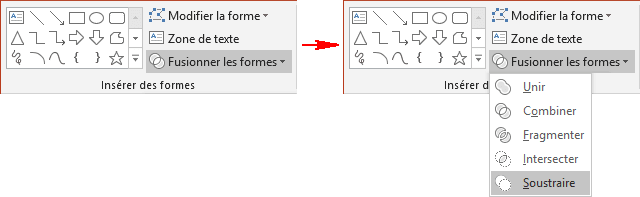 Soustraire dans Fusionner les formes PowerPoint 2016