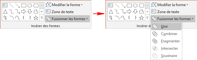 Unir dans Fusionner les formes PowerPoint 2016