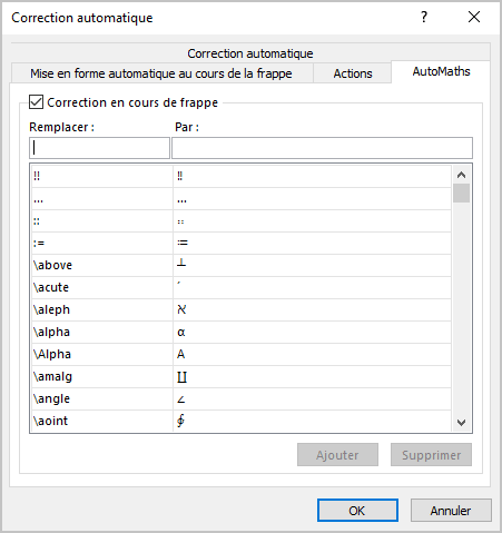 AutoMaths dans Correction automatique PowerPoint 365