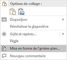 Mise en forme de l'arrière-plan dans le menu contextuel PowerPoint 365