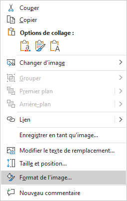 Format de l'image dans le menu contextuel PowerPoint 365