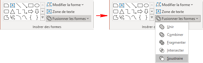 Soustraire dans Fusionner les formes PowerPoint 365