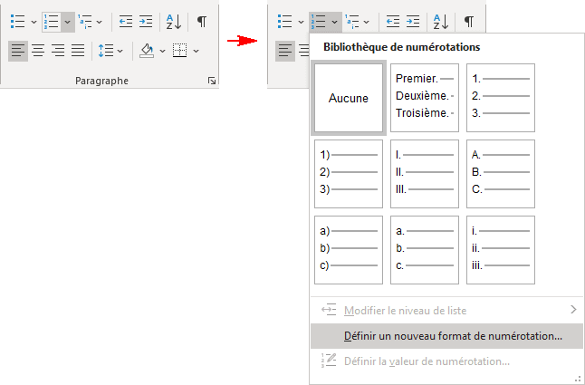 Définir un nouveau format de numérotation Word 365