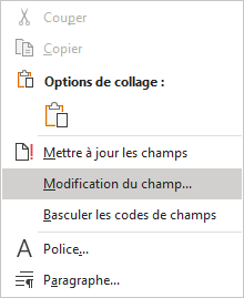 Modifier le champ dans Word 365