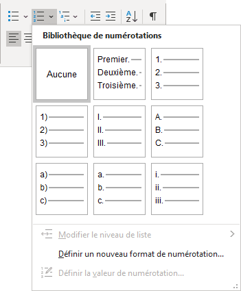 La liste numérotée dans Word 365