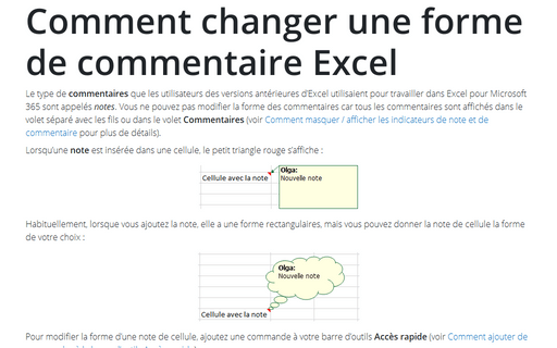 Comment changer une forme de commentaire Excel
