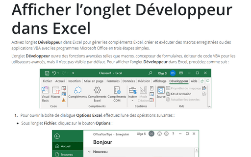 Afficher l’onglet Développeur dans Excel