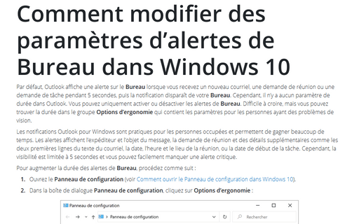 Comment modifier des paramètres d’alertes de Bureau dans Windows 10