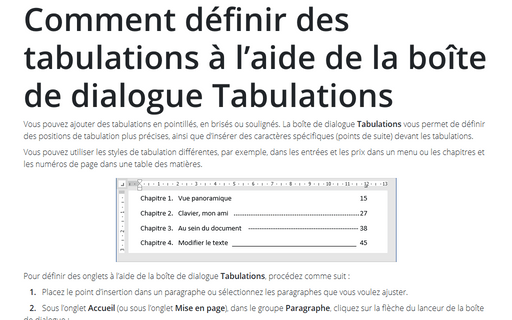 Comment définir des tabulations à l’aide de la boîte de dialogue Tabulations