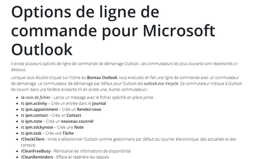 Options de ligne de commande pour Microsoft Outlook
