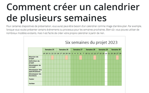 Comment créer un calendrier de plusieurs semaines