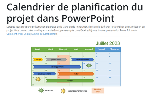 Calendrier de planification du projet dans PowerPoint