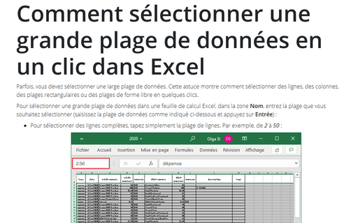Comment sélectionner une grande plage de données en un clic dans Excel