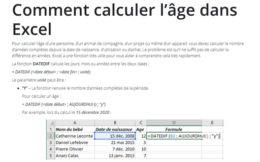 Comment calculer l’âge dans Excel