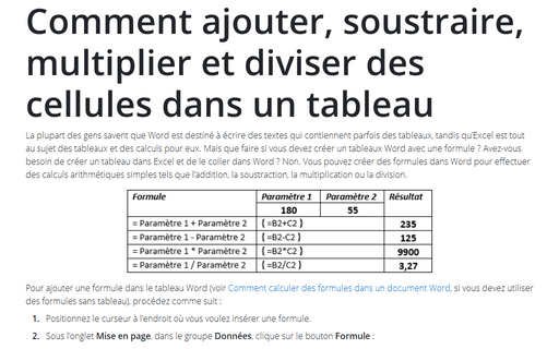 Comment ajouter, soustraire, multiplier et diviser des cellules dans un tableau Word