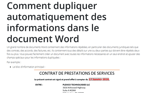 Comment dupliquer automatiquement des informations dans le document Word