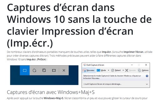 Captures d’écran dans Windows 10 sans la touche de clavier Impression d’écran (Imp.écr.)