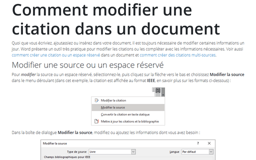 Comment modifier une citation dans un document